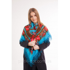 Платок шерстяной с бахромой (голубой)