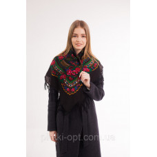 Платок шерстяной с бахромой (черный)