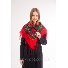 Платок шерстяной с бахромой (красный)