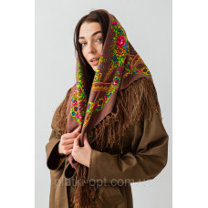 Платок шерстяной с бахромой (Турция) кофеный